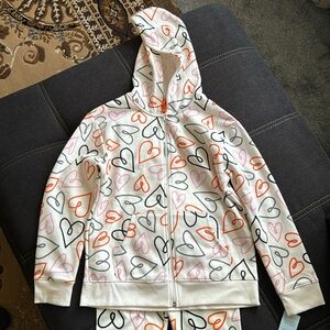 Cat & Jack Girls, Hearts Zip-up Hoodie with matching Leggings XL 14